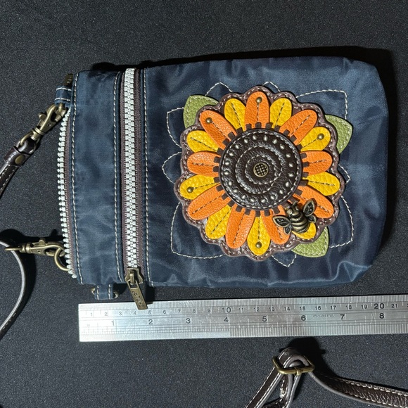 CHALA Navy Blue Sunflower & Bee RFID Cellphone Crossbody Purse Adj Strap - Picture 7 of 7